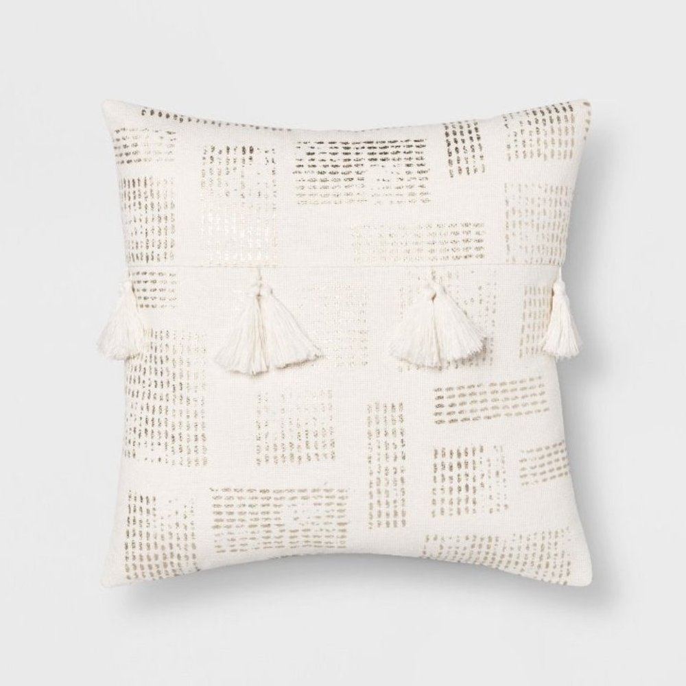 Metallic Stripe Tassel Square Pillow